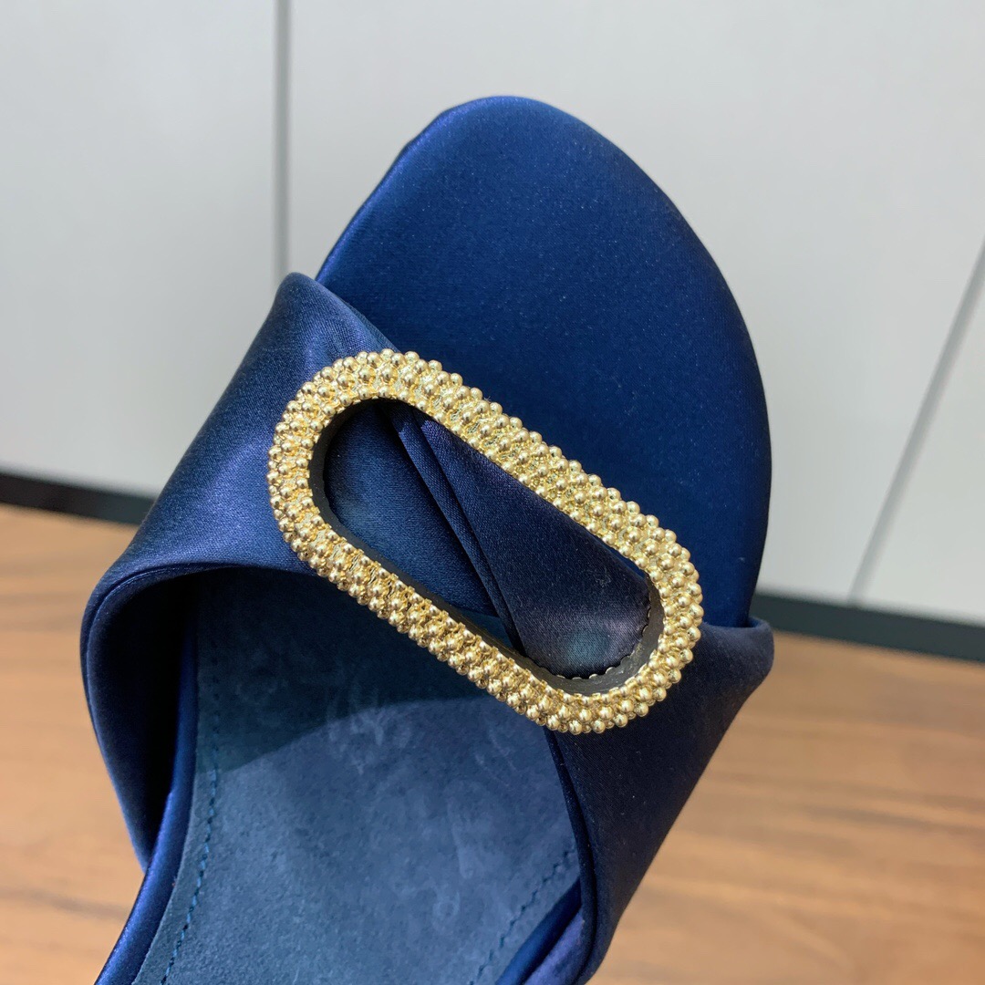 2025 Women Le Parmentier Navy Silk Sandals KFY00280