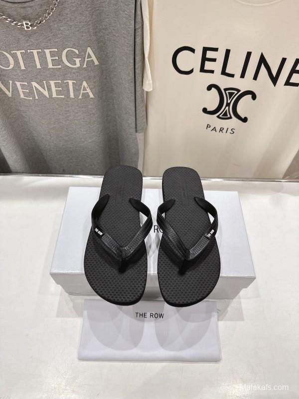 2025 Unisex The Row Black Rubber Flip Flop Minimalist Design Casual Beach Sandals KFY00160