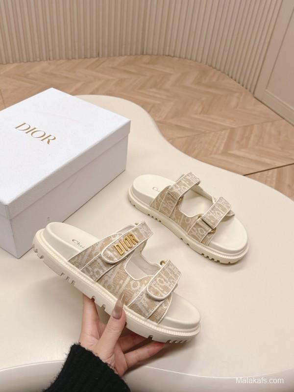 2025 Slippers Dior Beige Fabric Slippers LY