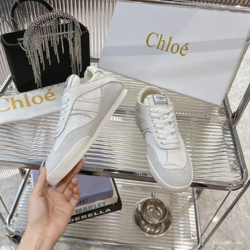 2025 Women Chloé White Suede Mesh Casual Sneakers LY00280 LY00300