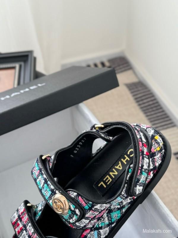 2025 Women Chanel Multicolor Fabric Sandals LY00320