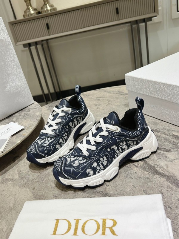 2025 Women Dior Navy White Fabric Sneakers