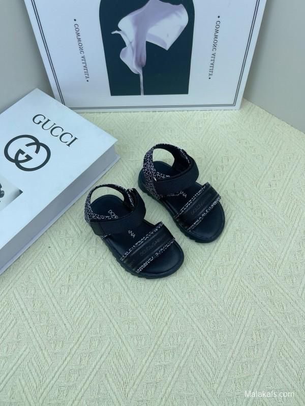 2025 Kids Dolce & Gabbana White Black Purple Leather Sandals