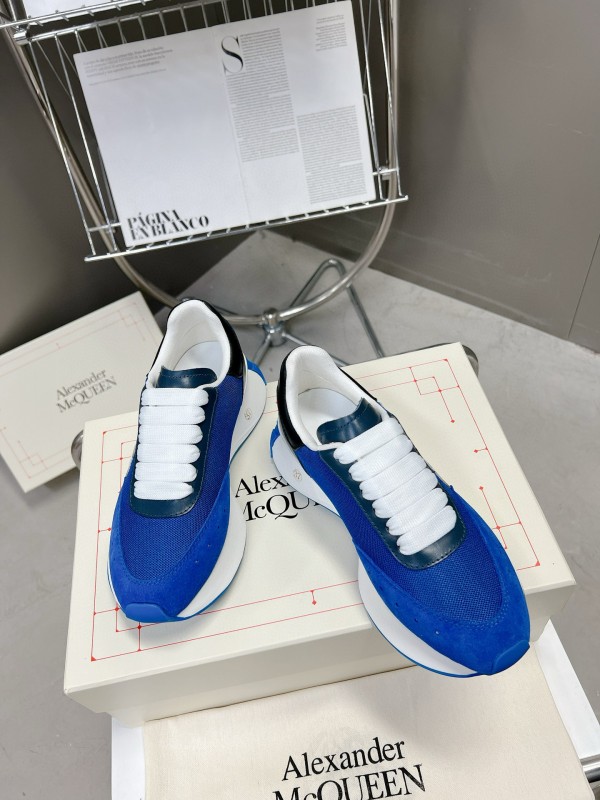 2024 Unisex Alexander McQueen Blue White Leather Suede Sneakers MJ00370