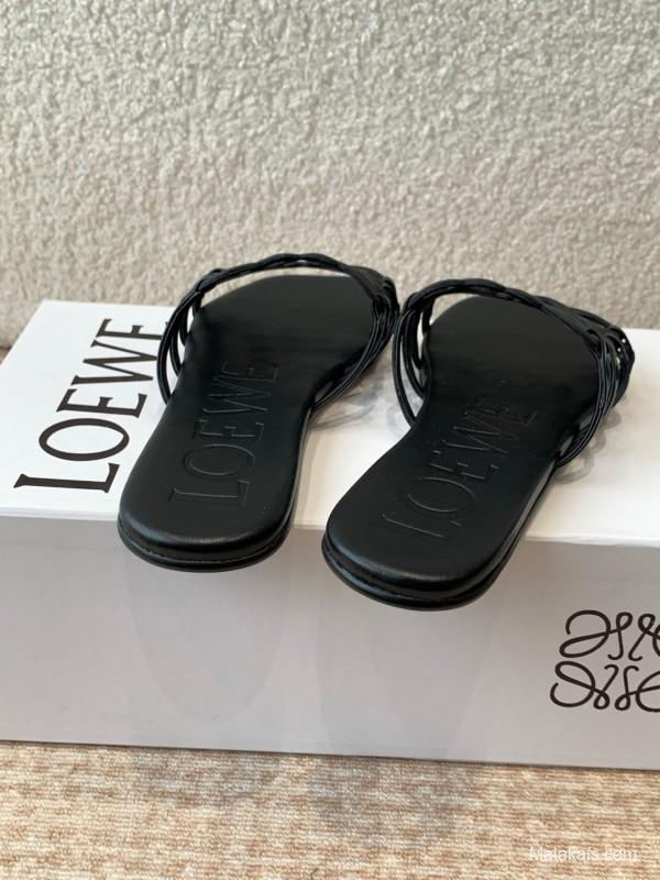 2025 Loewe Black Leather Slippers KFY00250