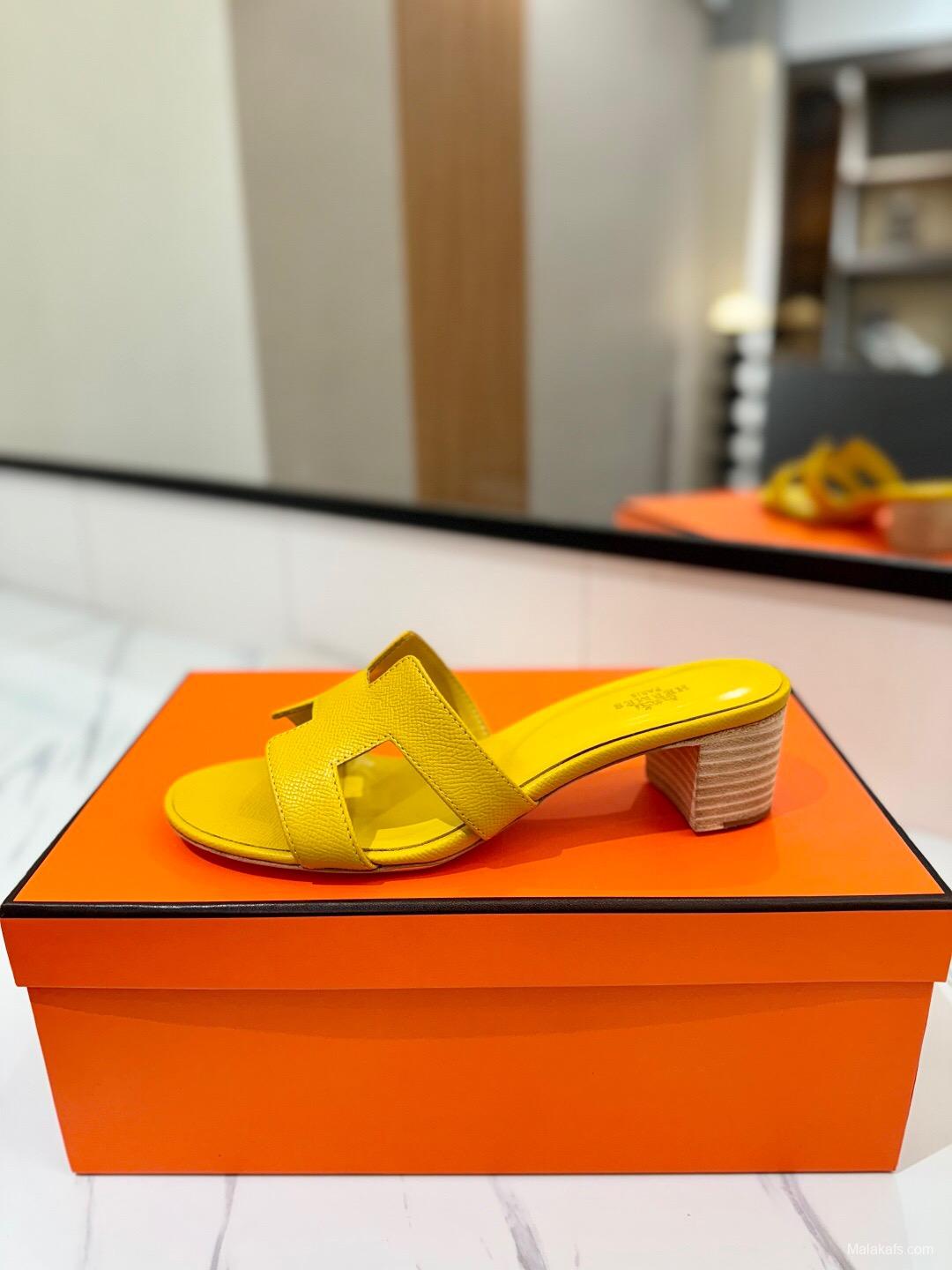 2025 Women Hermès Yellow Leather Sandals