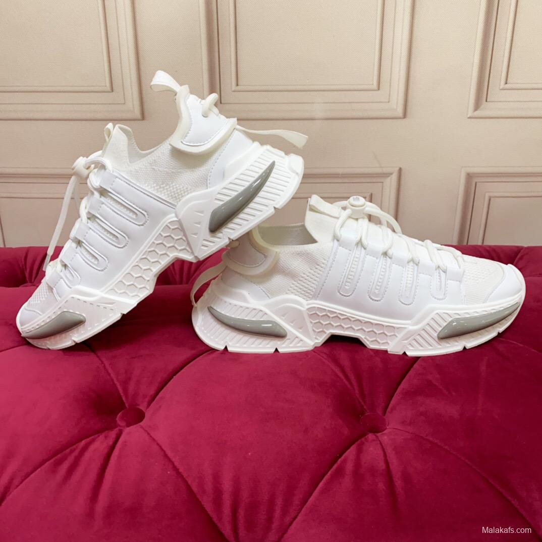 2025 Unisex Dolce & Gabbana White Mesh Leather Sneakers LY00340