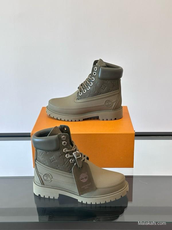 2024 Men Louis Vuitton Brown Rubber Leather Combat Boots MJ00390