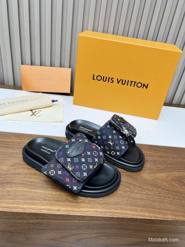2025 Slippers Louis Vuitton Multicolor Canvas Slippers KFY00230