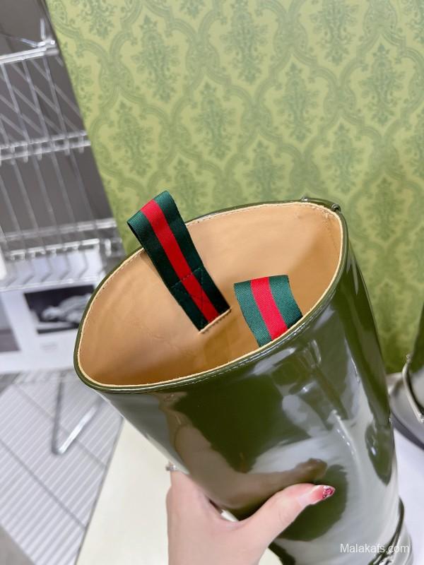 2024 Women Gucci Green Leather Boots Handmade MJ00620