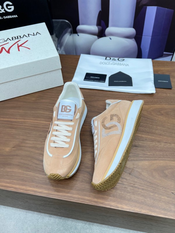 2025 Unisex Dolce & Gabbana Beige White PU Casual Sneakers LY00300