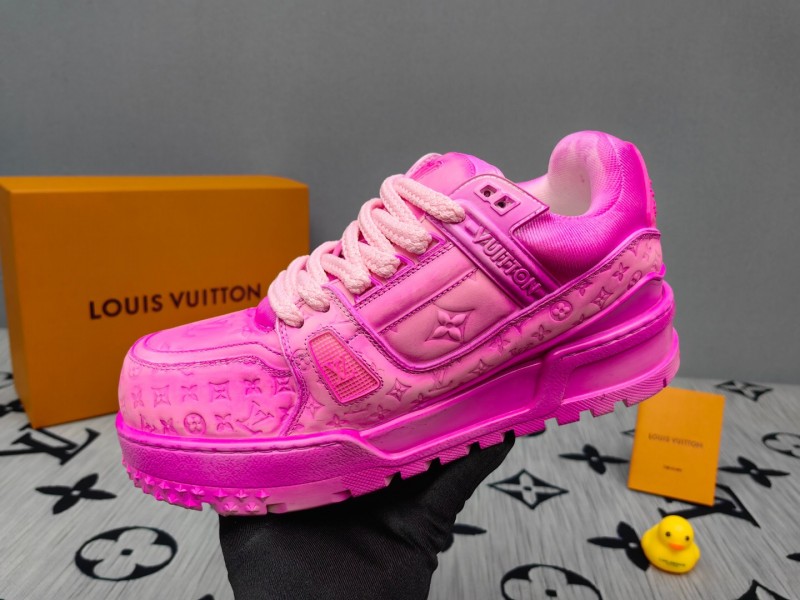 2025 Women Louis Vuitton Pink Leather Sneakers