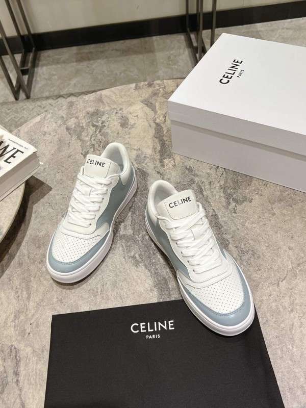 2025 Women Celine White Light Blue Leather Sneakers