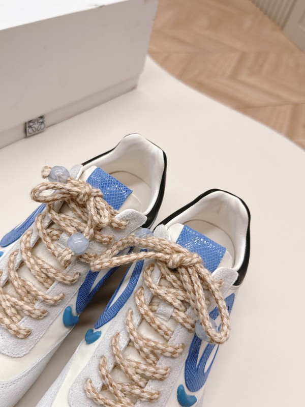 2025 Unisex Loewe White Blue Suede Mesh Casual Sneakers KFY00300