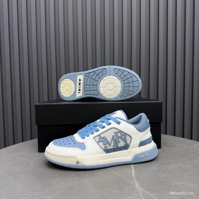 2025 Unisex Amiri White Light Blue Leather Sneakers MJ00360