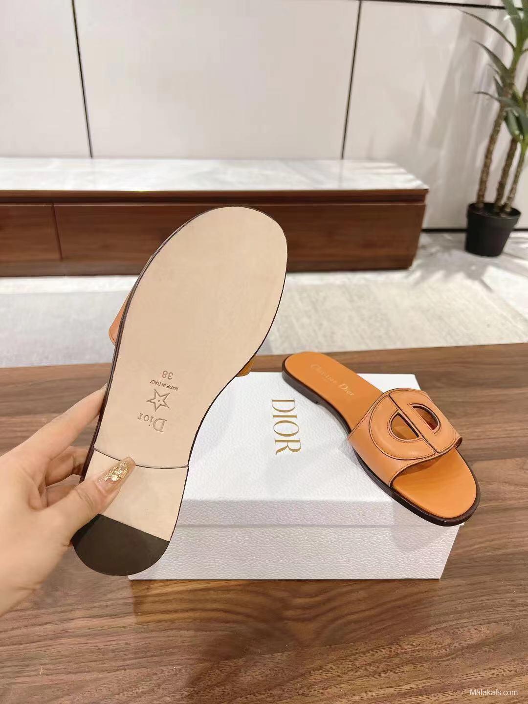 2025 Slippers Dior Brown Leather Slippers LY00260