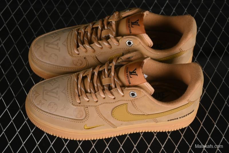 Louis Vuitton x Nike Air Force 1 '07 Low Casual Sneakers with Monogram Print in Wheat - CJ9179-200