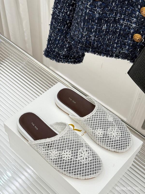 2025 Women Yves Saint Laurent White Mesh Slippers KFY00260