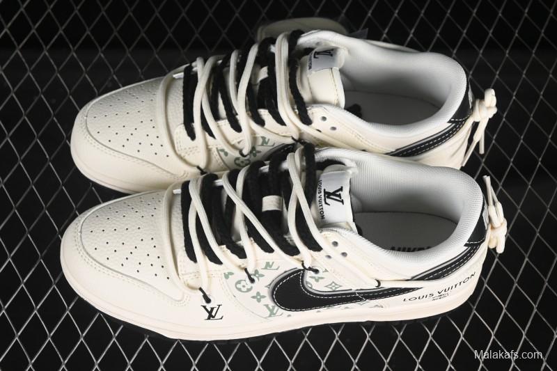 Nike SB Dunk Low LV Collaboration Off-White Strap Black Swoosh Anniversary High-End Custom Low-Top Casual Skate Shoes - YX5066-337