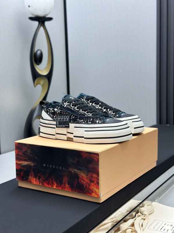2025 Unisex XVESSEL Black White Canvas Platform Vulcanized Sneakers AS00260