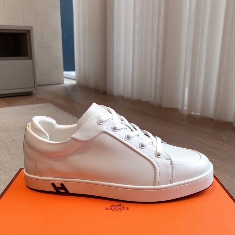 2025 Women Hermès White Leather Sneakers