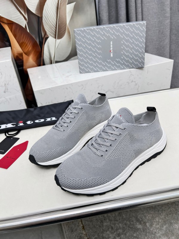 2025 Men Kiton Grey Knit Mesh Sneakers Lightweight Rubber Sole AS00320