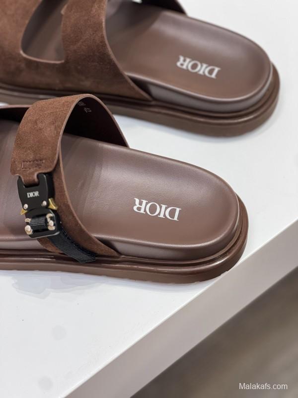 2025 Men Dior Brown Suede Leather Slippers AS00190
