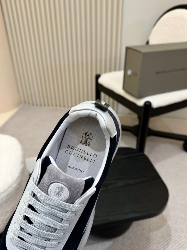 2025 Men Brunello Cucinelli Black White Blue Suede Sneakers AS00320