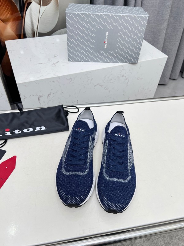 2025 Unisex Kiton Blue White Knit Sneakers AS00320