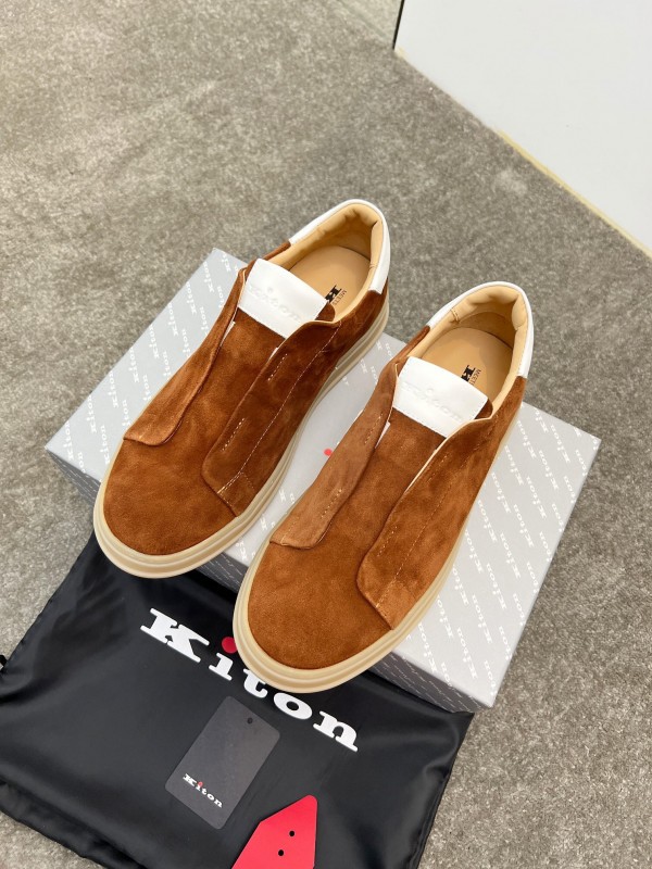 2025 Men Kiton Apricot Calf Suede Slip-On Casual Shoes AS00320