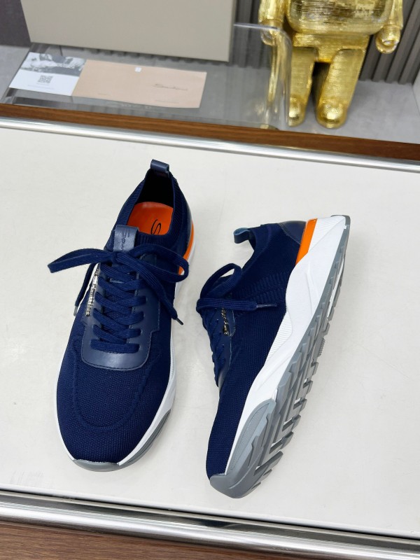 2025 Unisex Santoni Navy Orange Wool Blend Knit Sneakers AS00320