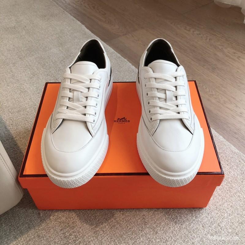 2025 Unisex Hermès White Black Leather Sneakers AS00380