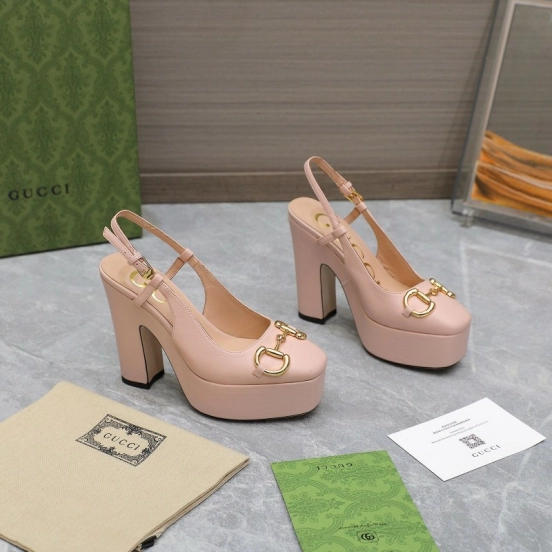 2025 Women Gucci Pink Leather Platform High Heels KFY00320