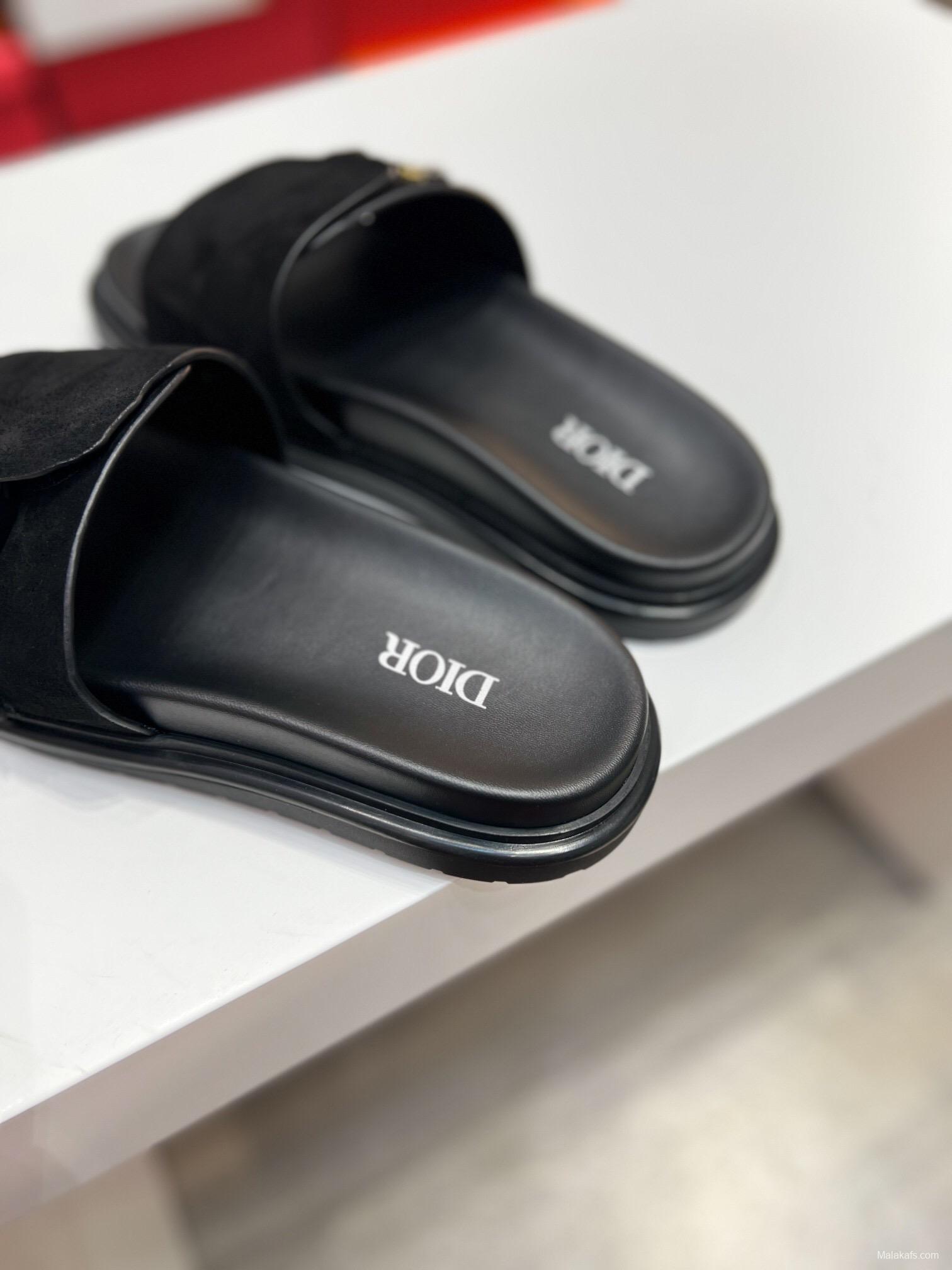 2025 Men Dior Black Leather Slippers CD Diamond Top Version AS00190