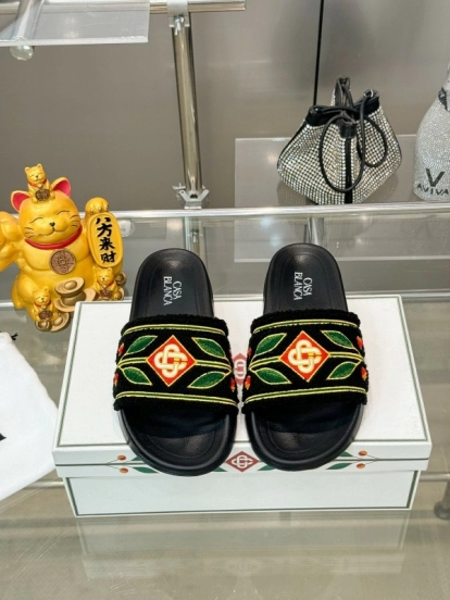 2025 Men CASA BLANCA Black Green Red Embroidered Leather Slippers Embroidery KFY00160