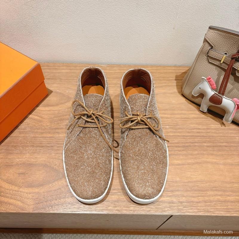 2025 Unisex Hermès Brown Tan Wool Chukka Boots AS00380