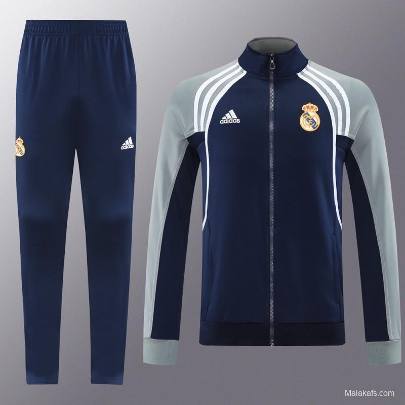 25/26 Real Madrid Navy/Grey Full Zipper Jacket +Long Pants