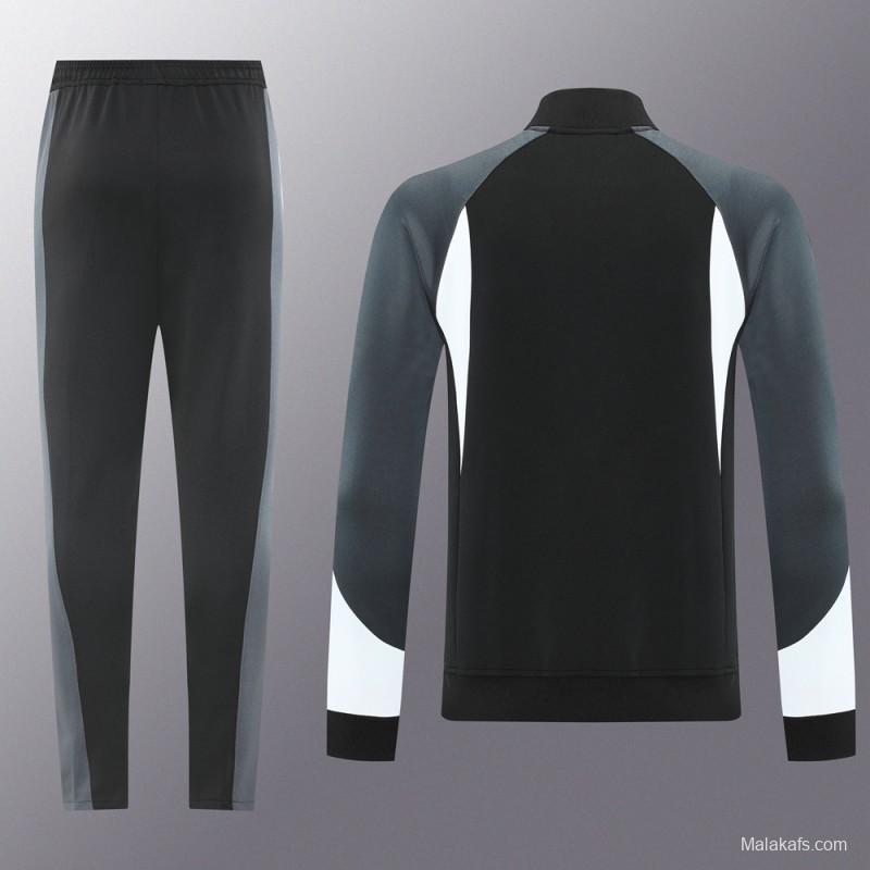 2025 Nike Air Black Tracksuit Set with Gray and White Accents Full Zipper Jacket + Long Pants