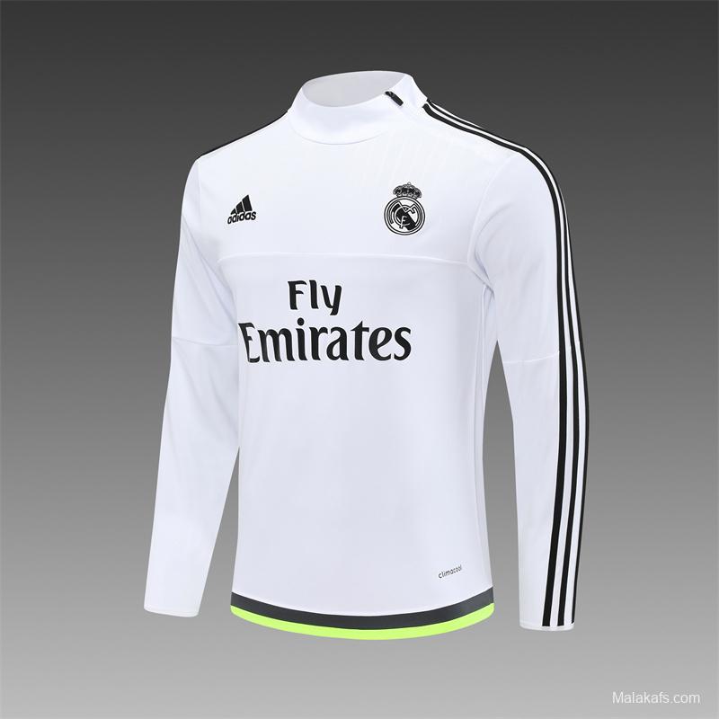 Retro 15/16 Real Madrid White Half Zipper Jacket+Long Pants