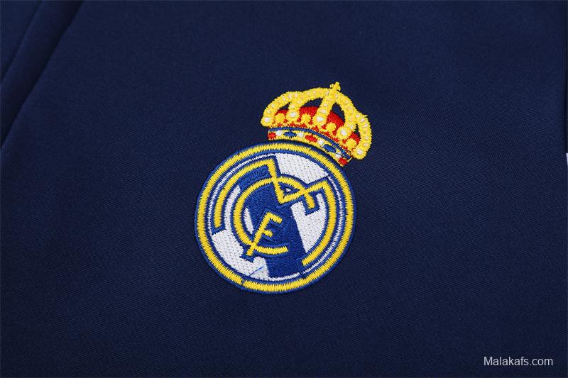 Retro 03/04 Real Madrid Royal Blue Half Zipper Jacket+Long Pants