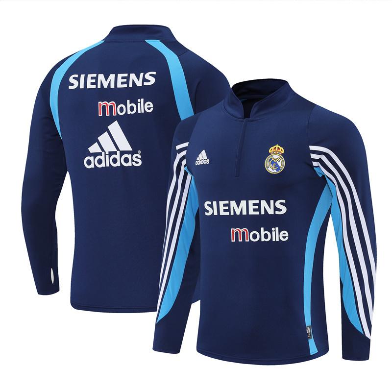 Retro 03/04 Real Madrid Royal Blue Half Zipper Jacket+Long Pants