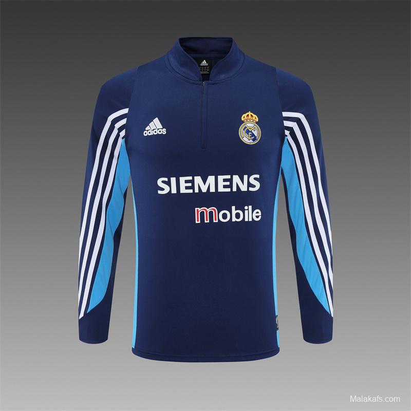 Retro 03/04 Real Madrid Royal Blue Half Zipper Jacket