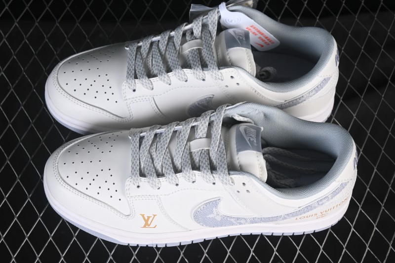 Nike SB Dunk Low LV Collaboration Grey Denim Hook Anniversary High-End Custom Low-Top Casual Skate Shoes CS1688-126
