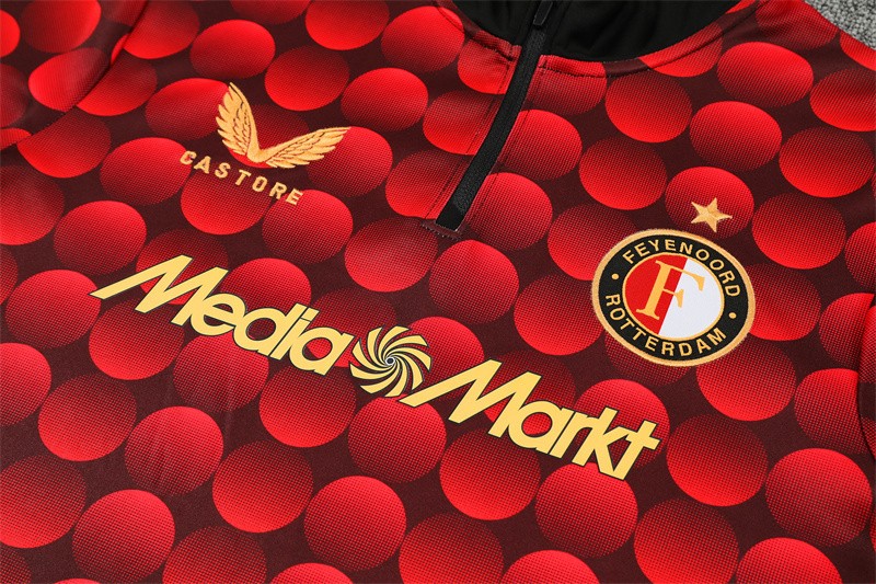 25/26 Feyenoord Red Black Camouflage Half Zipper Jacket+Long Pants