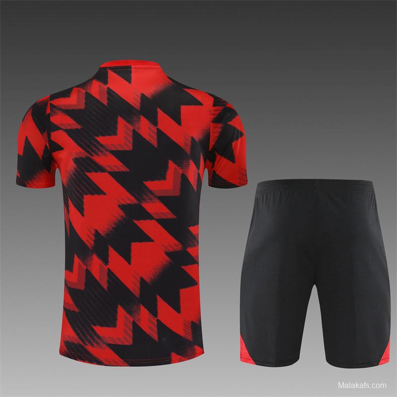 25/26 Manchester United Red Black Camouflage Short Sleeve Jersey+Shorts with XS