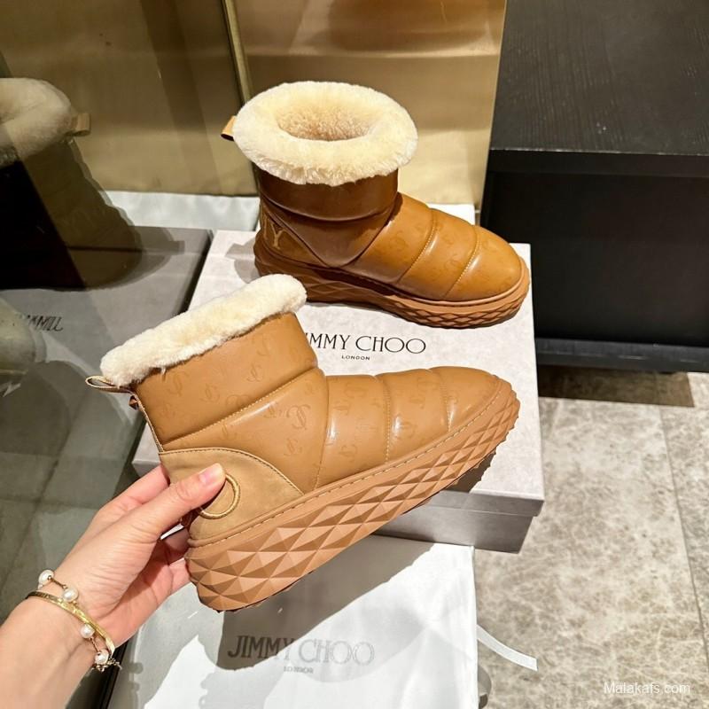 Jimmy Choo 2025 SS Casual White Sneakers with Genuine Wool Snow Boots - LY00340