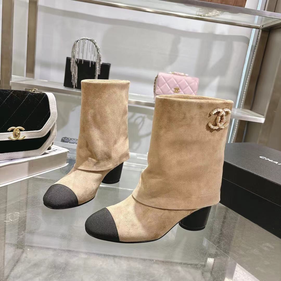 Chanel 2025/SS Coco Runway Turn-Cuff Chunky Heel Straight Tube Boots Classic Color Block - LY00400