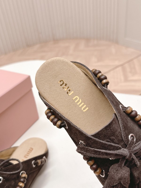 Miu Miu Fall/Winter 2025 Tassel Loafer Mule with Bead Accents - LY00320