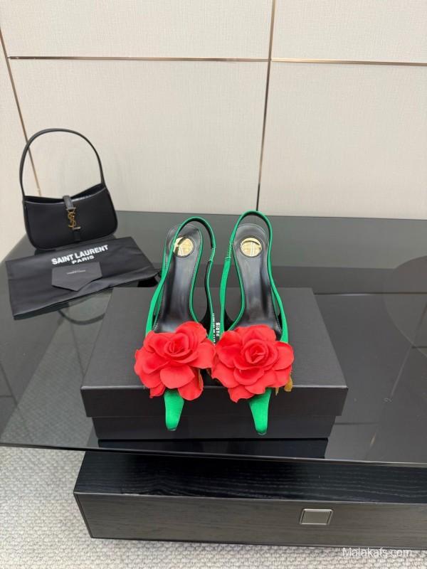 Saint Laurent 2025 Spring/Summer Rose Thorn High Heels with Sculptural Gold Heel - KFY00320