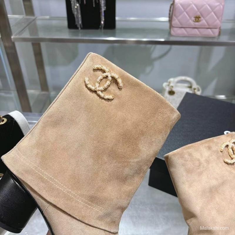 Chanel 2025/SS Coco Runway Turn-Cuff Chunky Heel Straight Tube Boots Classic Color Block - LY00400